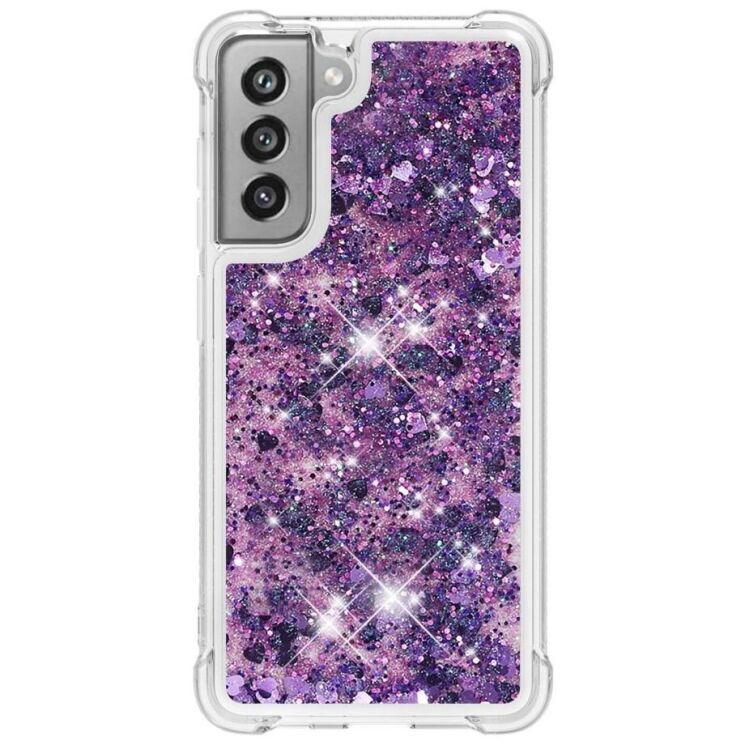 Силиконовый (TPU) чехол Deexe Liquid Glitter для Samsung Galaxy S21 FE (G990) - Dark Purple Hearts: фото 3 из 7