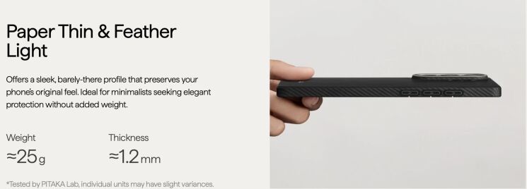 Ультратонкий чохол Pitaka Edge Case для Samsung Galaxy S26 Ultra (S948) KS2601U - 600D Black / Grey (Twill): фото 9 з 11