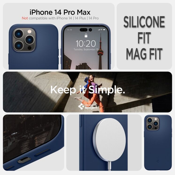 Защитная накладка Spigen (SGP) Silicone Fit (MagFit) для Apple iPhone 14 Pro Max - Navy Blue: фото 11 из 16