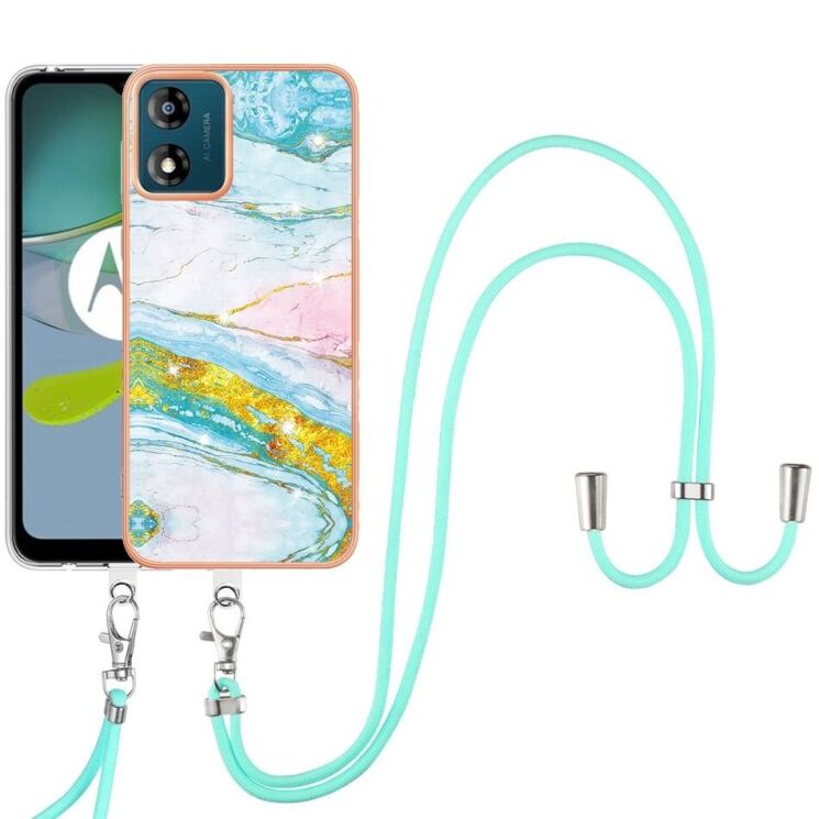 Захисний чохол Deexe Marble Case with Strap для Motorola Moto E13 - Light Green: фото 1 з 6