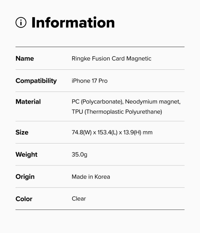 Защитный чехол Ringke Fusion Card Magnetic для iPhone 17 Pro (8800328818682) - Clear: фото 19 из 19