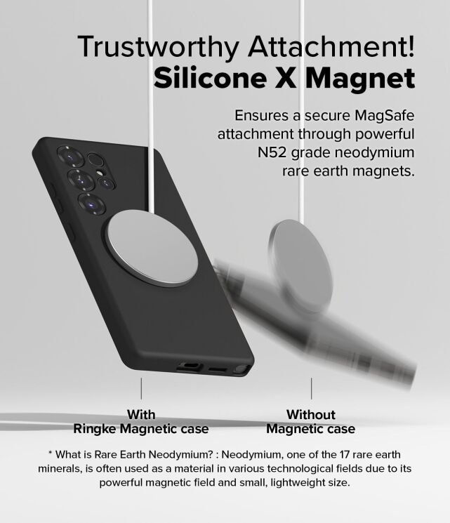 Защитный чехол Ringke Silicone Magnetic для Samsung Galaxy S25 Ultra (S938) 8800274969278 - Black: фото 5 из 14