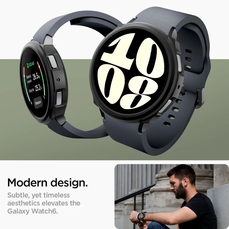 Защитный чехол Spigen (SGP) Liquid Air Case для Samsung Galaxy Watch 6 (40mm) - Matte Black: фото 14 из 18