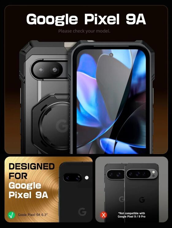 Защитный чехол Supcase UB Grip MagSafe для Google Pixel 9a (843439157811) - Black: фото 3 из 6
