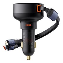 Автомобильное зарядное устройство Baseus Enjoyment Pro Retractable (60W) + кабель Type-C + Lightning (C00057802111) - Black: фото 1 из 14