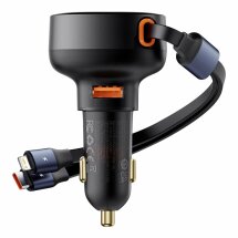 Автомобильное зарядное устройство Baseus Enjoyment Pro Retractable (60W) + кабель Type-C + Lightning (C00057802111) - Black: фото 1 из 13