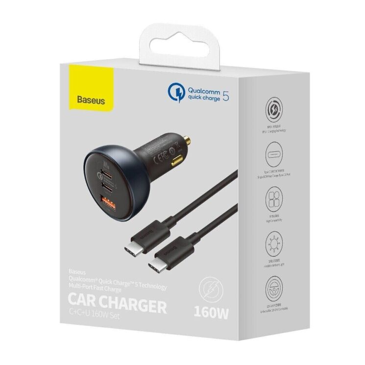Автомобильное зарядное устройство Baseus Qualcomm Quick Charge 5 Technology 160W + кабель Type-C to Type-C (TZCCZM-0G) - Gray: фото 8 из 30