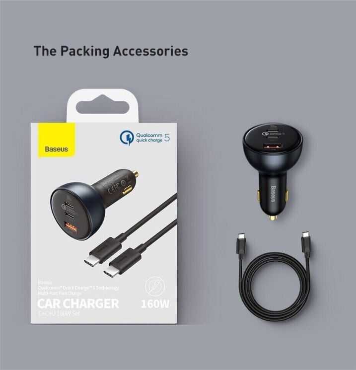 Автомобильное зарядное устройство Baseus Qualcomm Quick Charge 5 Technology 160W + кабель Type-C to Type-C (TZCCZM-0G) - Gray: фото 29 из 30