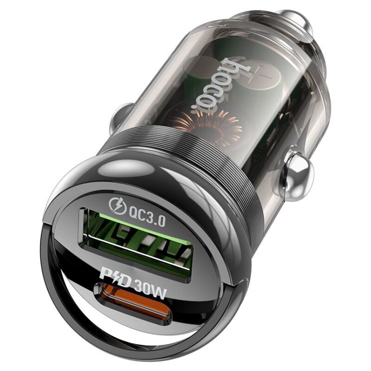 Автомобильное зарядное устройство Hoco Z53A Vision PD30W + QC3.0 - Black: фото 3 из 7