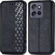 Чехол Deexe Rhombus Wallet для Motorola Edge 50 Neo - Black (367131B)