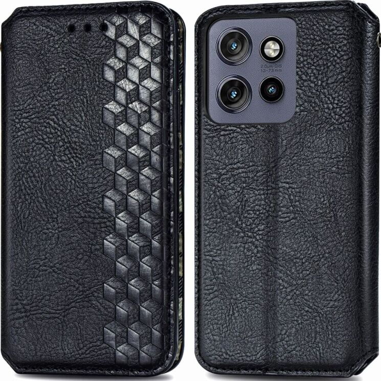 Чехол Deexe Rhombus Wallet для Motorola Edge 50 Neo - Black: фото 1 из 10