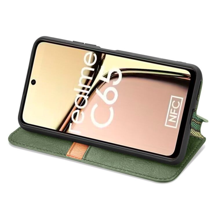 Чехол Deexe Rhombus Wallet для Realme C65 - Green: фото 3 из 9