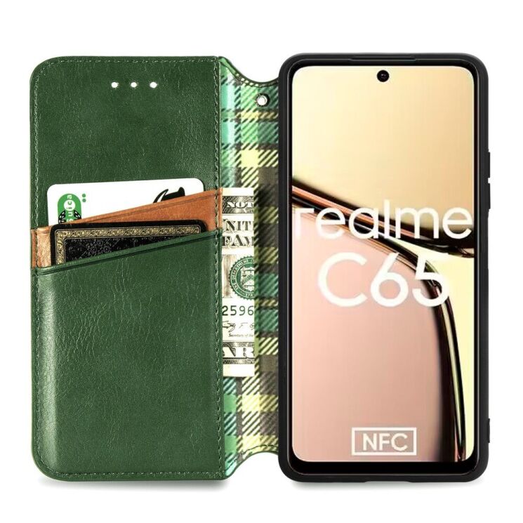 Чехол Deexe Rhombus Wallet для Realme C65 - Green: фото 2 из 9
