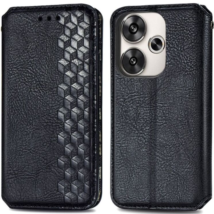 Чехол Deexe Rhombus Wallet для Xiaomi Poco F6 - Black: фото 1 из 9