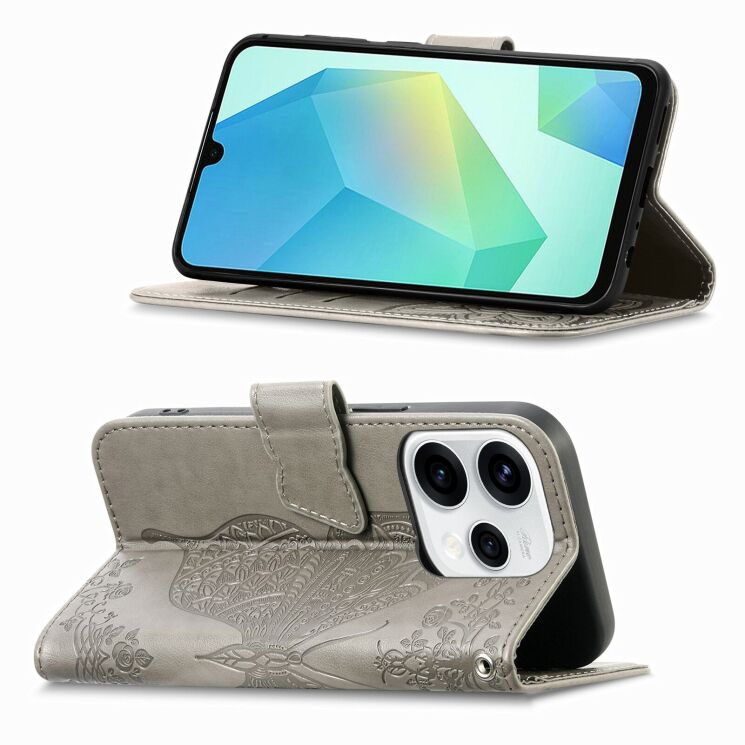 Чехол-книжка с рисунком UniCase Butterfly Pattern для OPPO Reno 15 - Grey: фото 2 из 9
