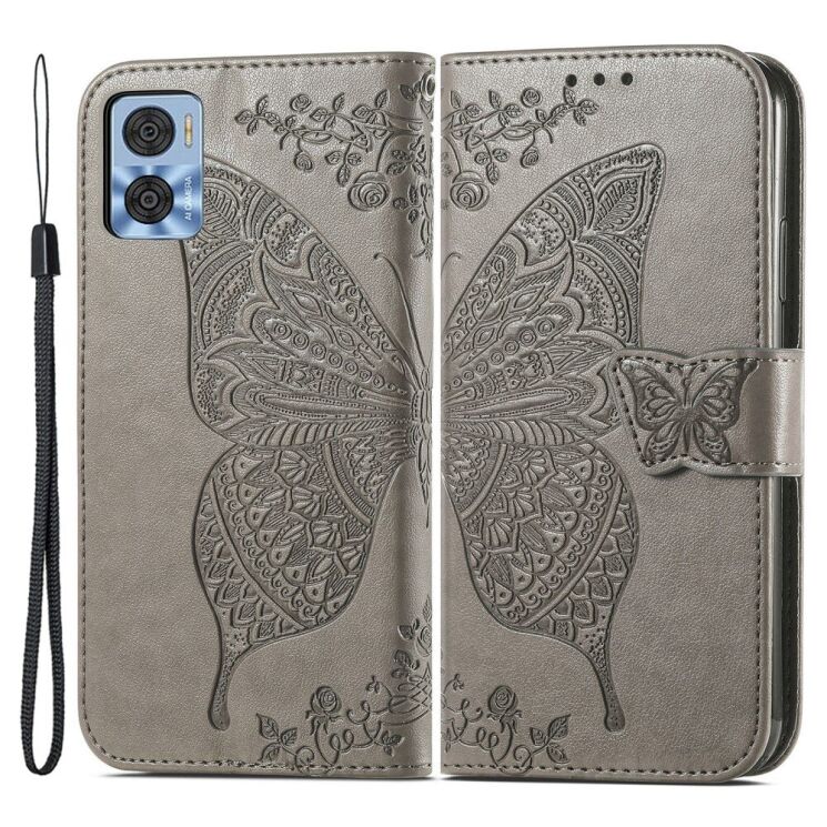 Чехол-книжка с рисунком UniCase Butterfly Pattern для Motorola Moto E22 - Grey: фото 1 из 8