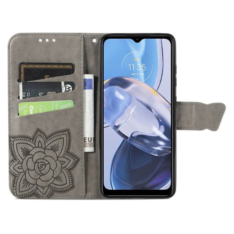 Чехол-книжка с рисунком UniCase Butterfly Pattern для Motorola Moto E22 - Grey: фото 2 из 8