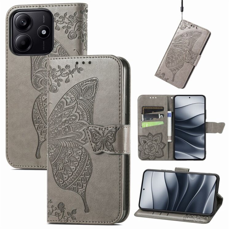 Чехол UniCase Butterfly Pattern для Xiaomi Redmi Note 14 5G - Grey: фото 6 из 9