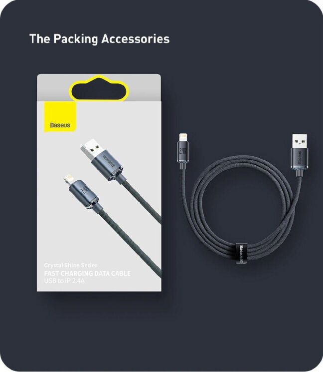 Кабель Baseus Crystal Shine Series USB to Lightning (2.4A, 1.2m) CAJY000001 - Black: фото 25 з 26