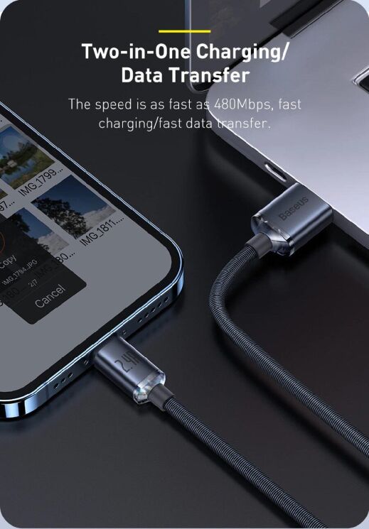 Кабель Baseus Crystal Shine Series USB to Lightning (2.4A, 1.2m) CAJY000001 - Black: фото 21 з 26