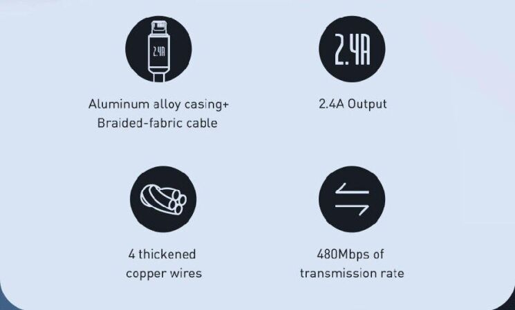 Кабель Baseus Crystal Shine Series USB to Lightning (2.4A, 1.2m) CAJY000001 - Black: фото 11 з 26