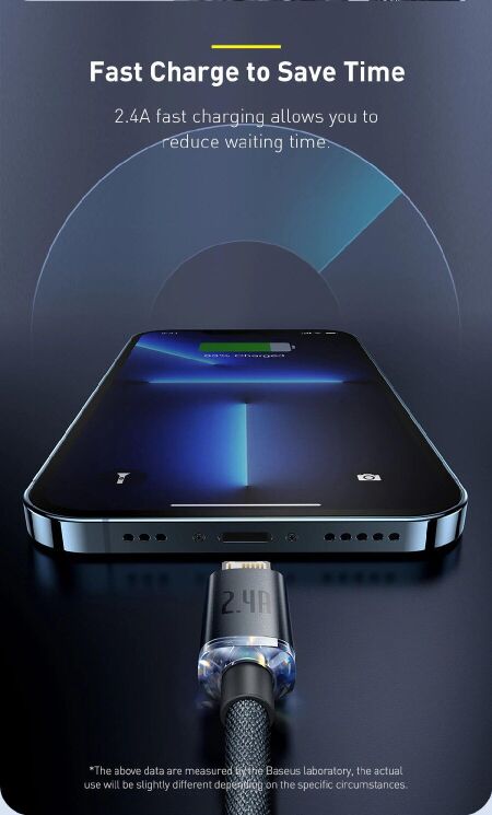 Кабель Baseus Crystal Shine Series USB to Lightning (2.4A, 1.2m) CAJY000001 - Black: фото 14 з 26