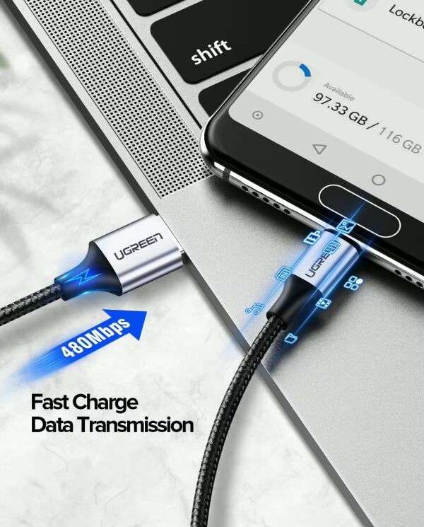 Кабель UGREEN US288 USB to Type-C (3A, 1m) (60126) - Black: фото 15 из 18