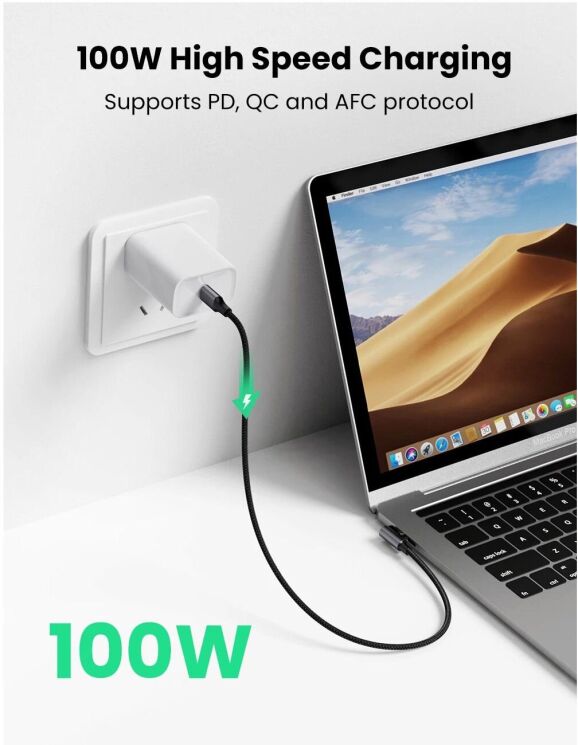 Кабель UGREEN US334 Type-C to Type-C (100W, 5A, 1m) - Black: фото 4 з 9