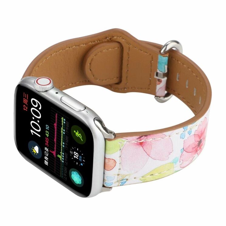Кожаный ремешок Deexe Fashion Elegant для Apple Watch 46 / 45 / 44 / SE 44 / 42 (Series 1-3) / Ultra / Ultra 2 - Pink Flower: фото 3 из 3