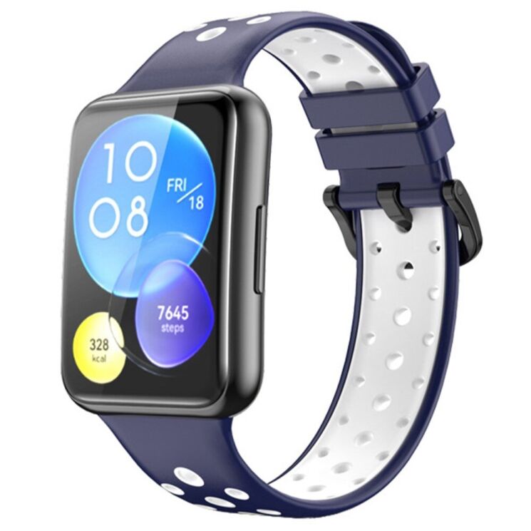Ремешок Deexe Dot Color для Huawei Watch Fit 2 - Blue / White: фото 2 из 6