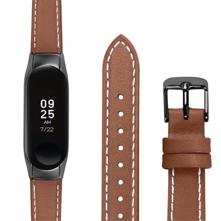 Ремінець Deexe Leather Strip для Xiaomi Mi Band 7 - Brown: фото 3 з 7