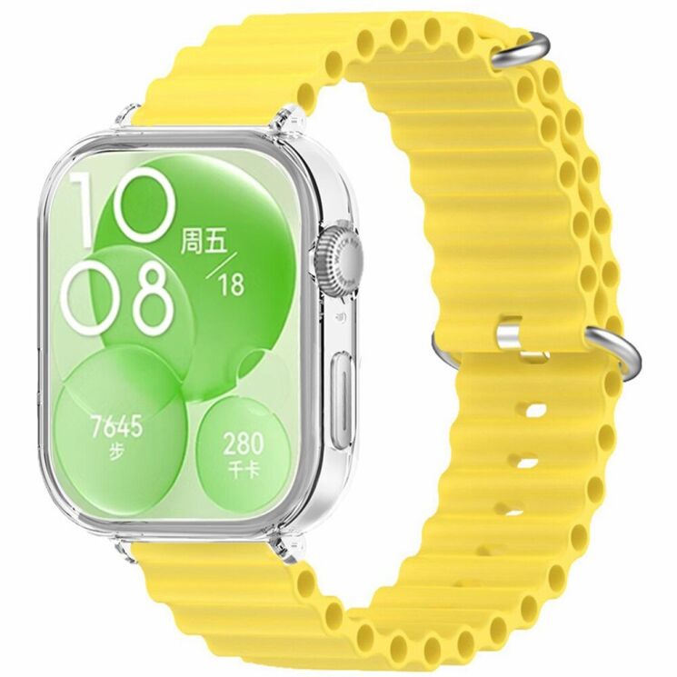 Ремешок Deexe Ocean Silicone для Huawei Watch Fit 3 - Yellow: фото 1 из 3