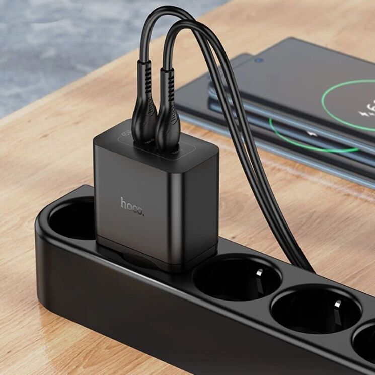 Сетевое зарядное устройство Hoco N35 Streamer PD45W (2C) + кабель Type-C to Type-C - Black: фото 6 из 6