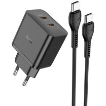Сетевое зарядное устройство Hoco N35 Streamer PD45W (2C) + кабель Type-C to Type-C - Black: фото 1 из 6