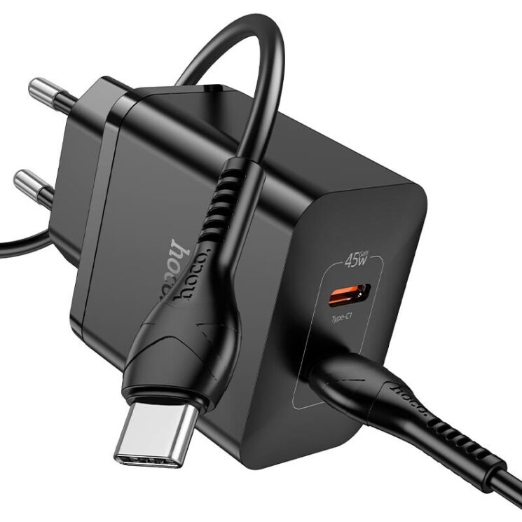 Сетевое зарядное устройство Hoco N35 Streamer PD45W (2C) + кабель Type-C to Type-C - Black: фото 2 из 6