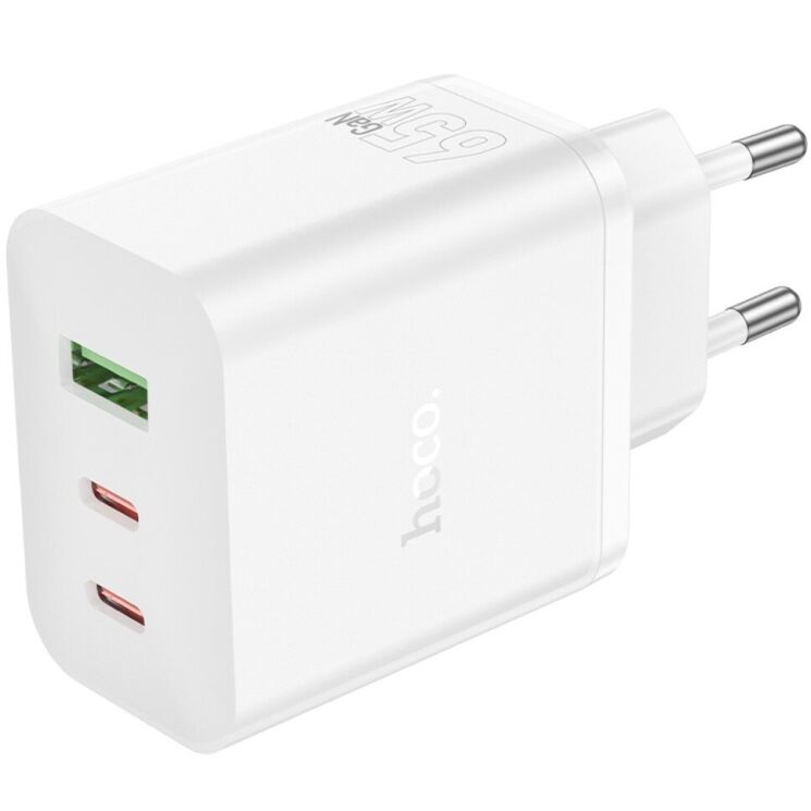 Мережевий зарядний пристрій Hoco N51 PD65W (USB + 2Type-C) - White: фото 2 з 7