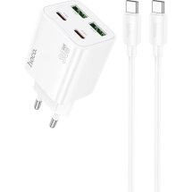 Сетевое зарядное устройство Hoco N56 30W 2C+2U + кабель Type-C to Type-C - White: фото 1 из 7