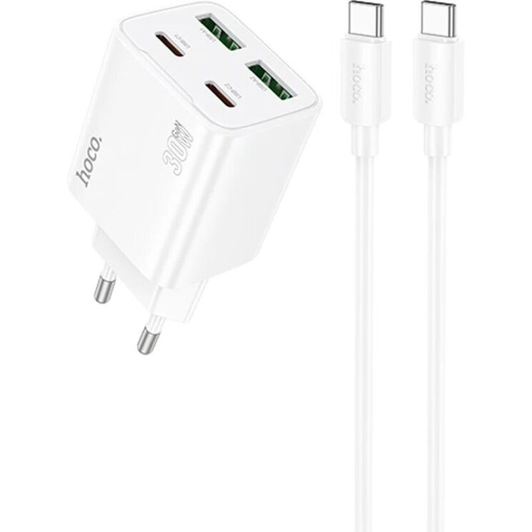 Сетевое зарядное устройство Hoco N56 30W 2C+2U + кабель Type-C to Type-C - White: фото 1 из 7