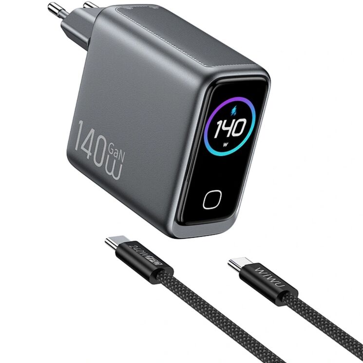 Сетевое зарядное устройство WIWU CHG200 Voyager PD140W + QC3.0 (USB + 3Type-C) + кабель Type-C to Type-C - Grey: фото 2 из 11