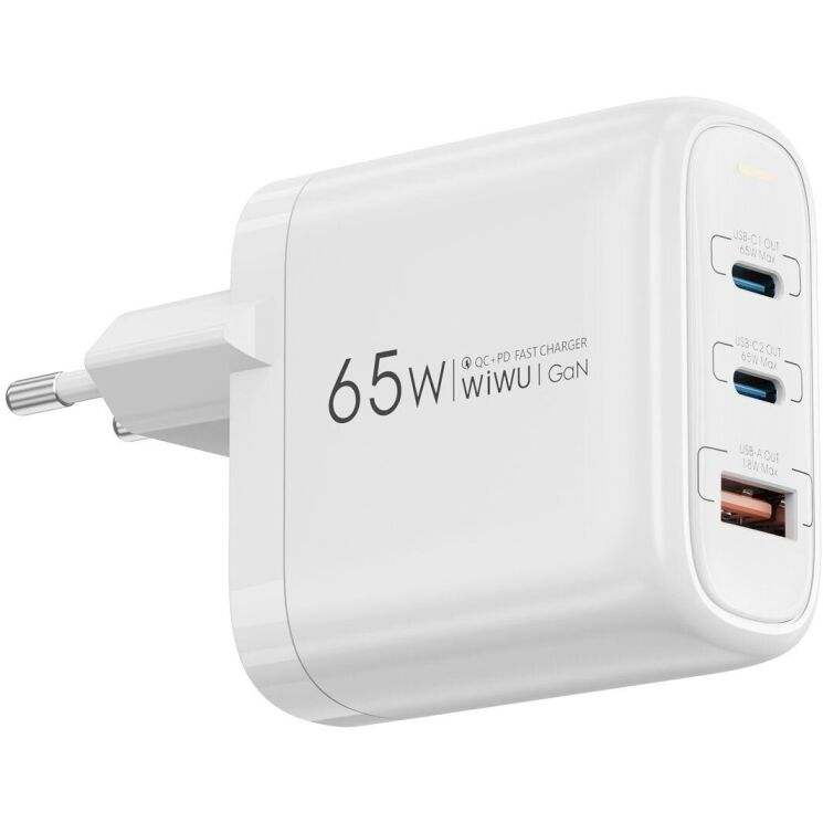 Мережевий зарядний пристрій WiWU Wi-U024 Ark 65W QC+PD GaN (1U+2C) - White: фото 2 з 6
