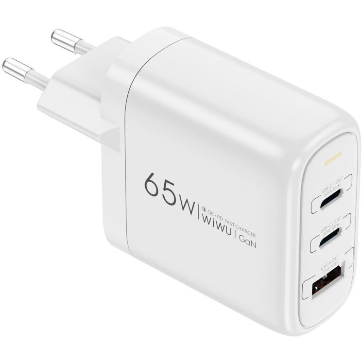 Мережевий зарядний пристрій WiWU Wi-U024 Ark 65W QC+PD GaN (1U+2C) - White: фото 3 з 6