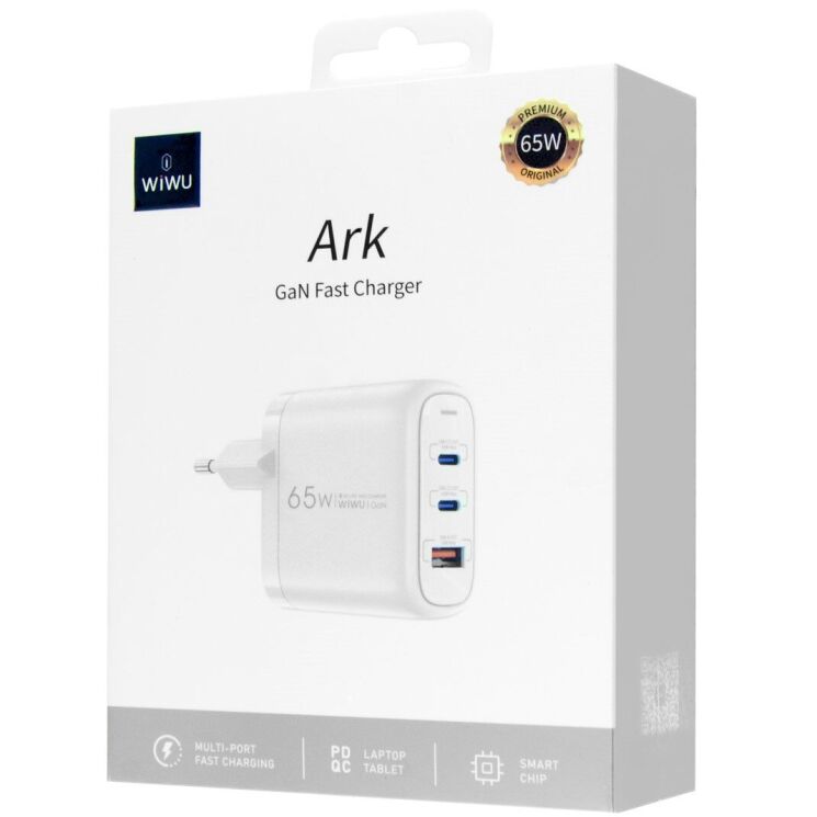 Мережевий зарядний пристрій WiWU Wi-U024 Ark 65W QC+PD GaN (1U+2C) - White: фото 6 з 6