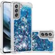 Силиконовый (TPU) чехол Deexe Liquid Glitter для Samsung Galaxy S21 FE (G990) - Blue Hearts (230628J)