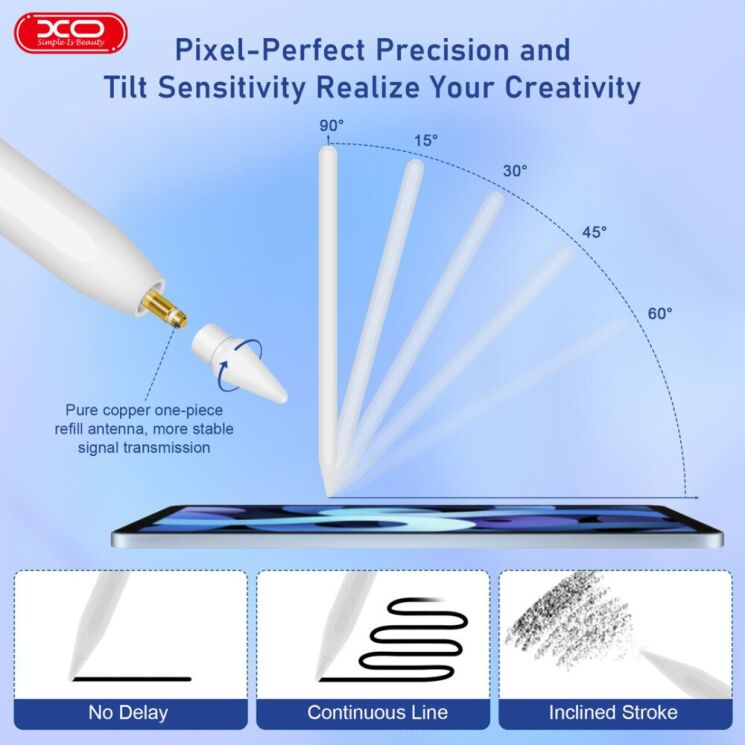Стилус XO ST-05 iPad 2-Gen Wireless Charging Pen - White: фото 8 из 9