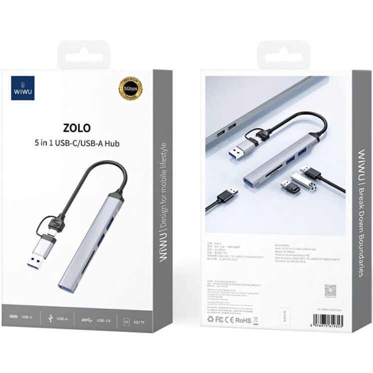 USB HUB WIWU Wi-HB003 ZOLO 5 in 1 - Gray: фото 4 з 6