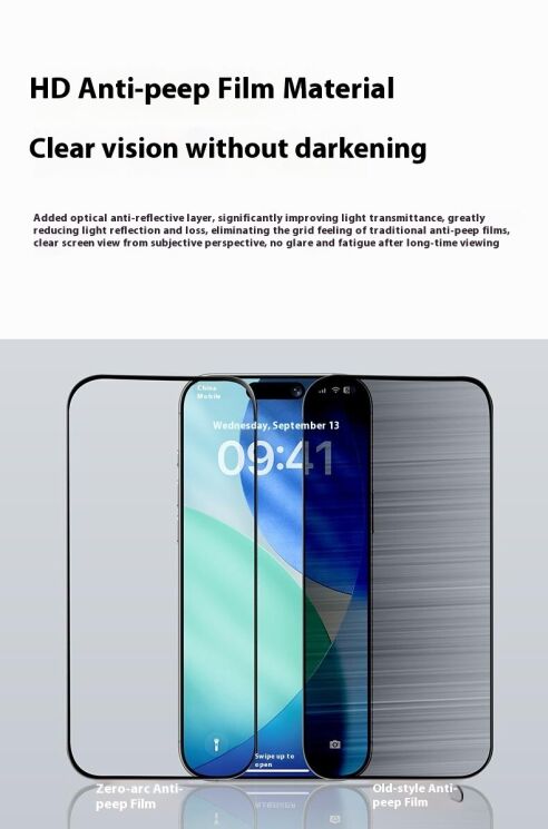 Захисне скло BENKS Zero Arc Series AntiSpy для iPhone Air - Black: фото 3 з 15