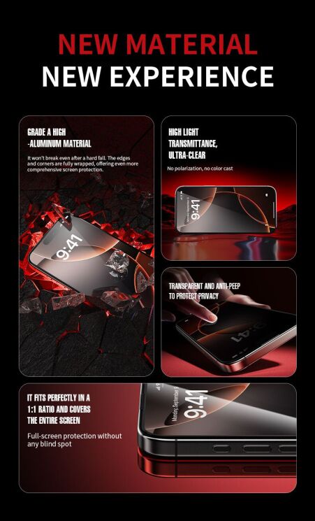 Захисне скло WEKOME WTP-116 6D Curved Ultra-Fine Edge Privacy для iPhone 17 Pro - Black (403294B) Захисне скло WEKOME WTP-116 6D Curved Ultra-Fine Edge Privacy для iPhone 17 Pro - Black: фото 6 з 12