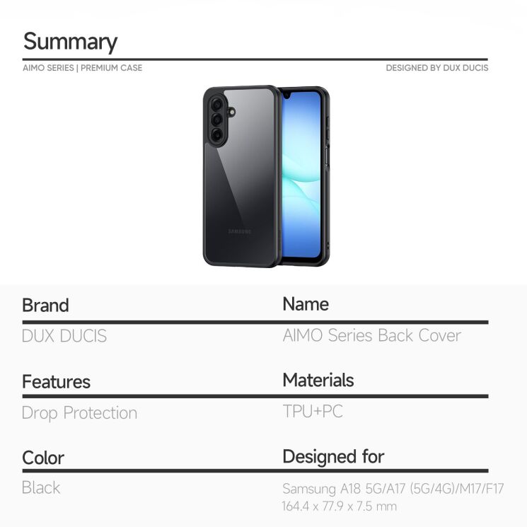 Захисний чохол DUX DUCIS Aimo Series (Clear) для Samsung Galaxy A18 / A17 (A175) - Black (385063B) Захисний чохол DUX DUCIS Aimo Series (Clear) для Samsung Galaxy A18 / A17 (A175) - Black: фото 9 з 9