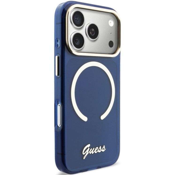 Защитный чехол Guess IML Script Metal MagSafe для iPhone 17 Pro (GUHMP17L5HTCSMSB) - Blue: фото 4 из 9