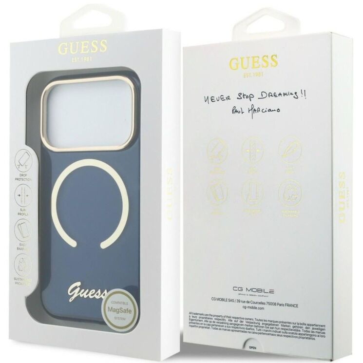 Защитный чехол Guess IML Script Metal MagSafe для iPhone 17 Pro (GUHMP17L5HTCSMSB) - Blue: фото 8 из 9